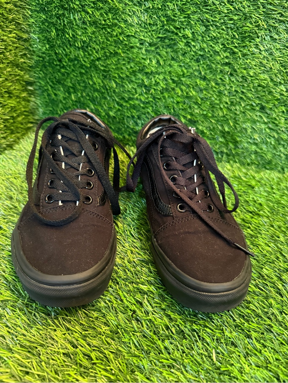 Vans unisex Black Canvas Low-Top waffle cup gum, black sole Sneakers men 4.5 w 6